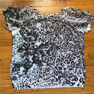 NWOT. Stylish Black and White Leopard Print Women's Top